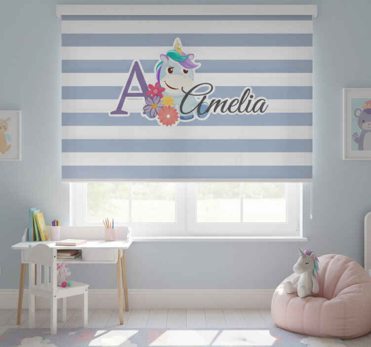 Rollo fenster kinderzimmer mit einhorn und namen - TenStickers