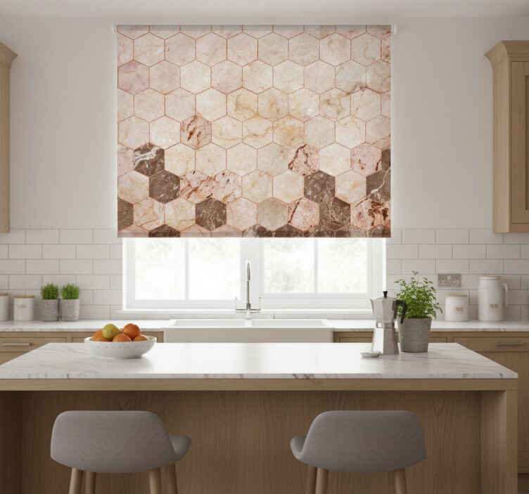 Toile fenêtre cuisine carrelage hexagonal marron - TenStickers