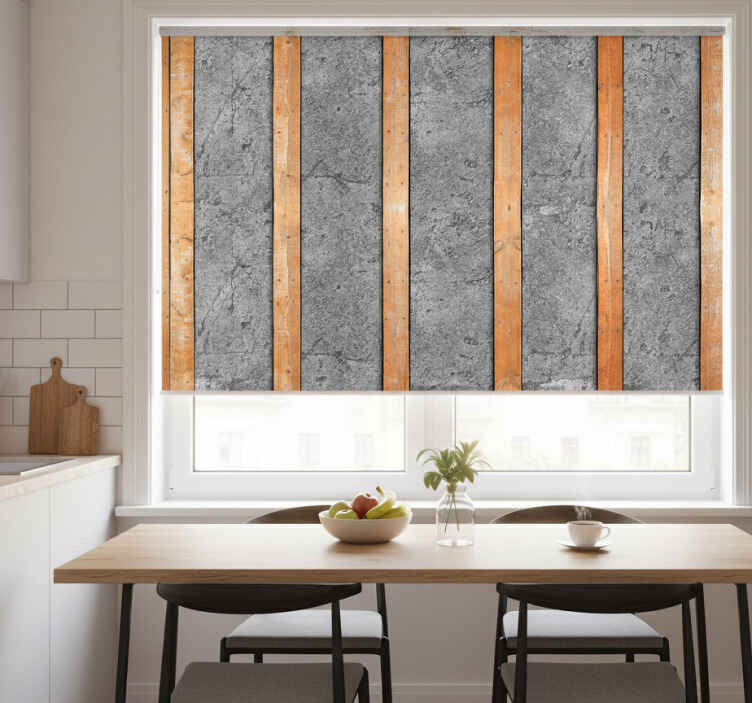 Toile fenêtre cuisine planches en bois sur béton - TenStickers