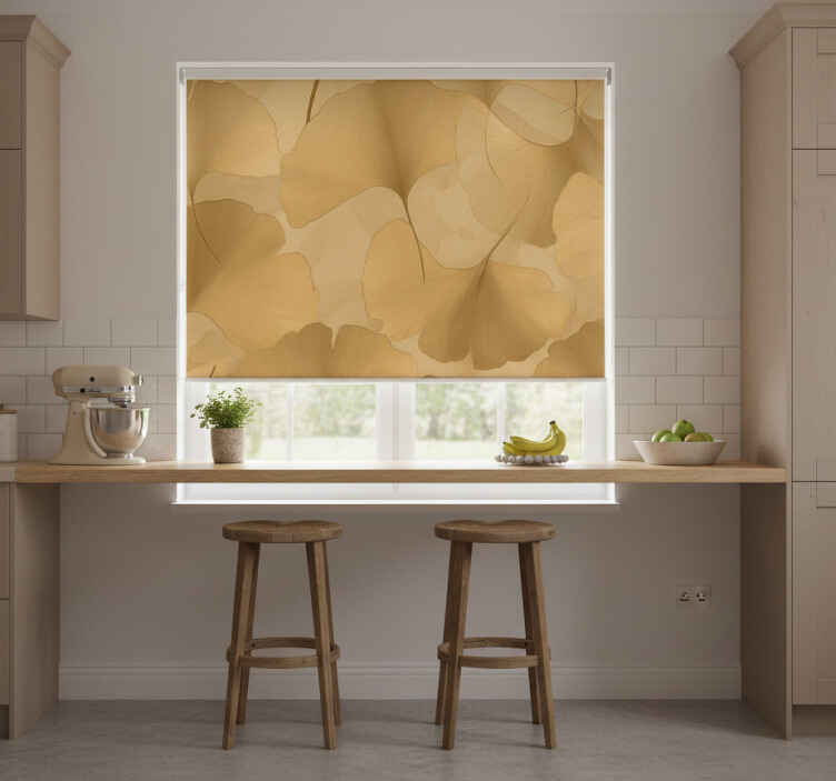 Toile fenêtre cuisine ginkgo doré en superposition - TenStickers