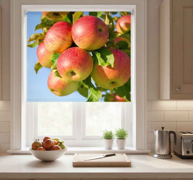 Toile fenêtre cuisine pommes sur arbre décoratif - TenStickers