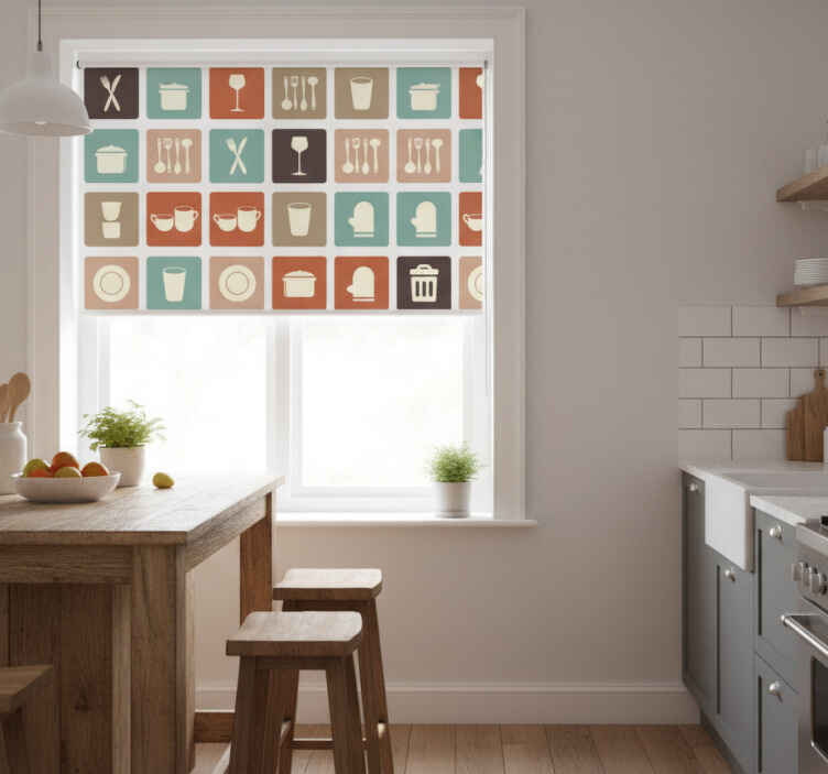 Toile fenêtre cuisine icônes tiroirs cuisine - TenStickers