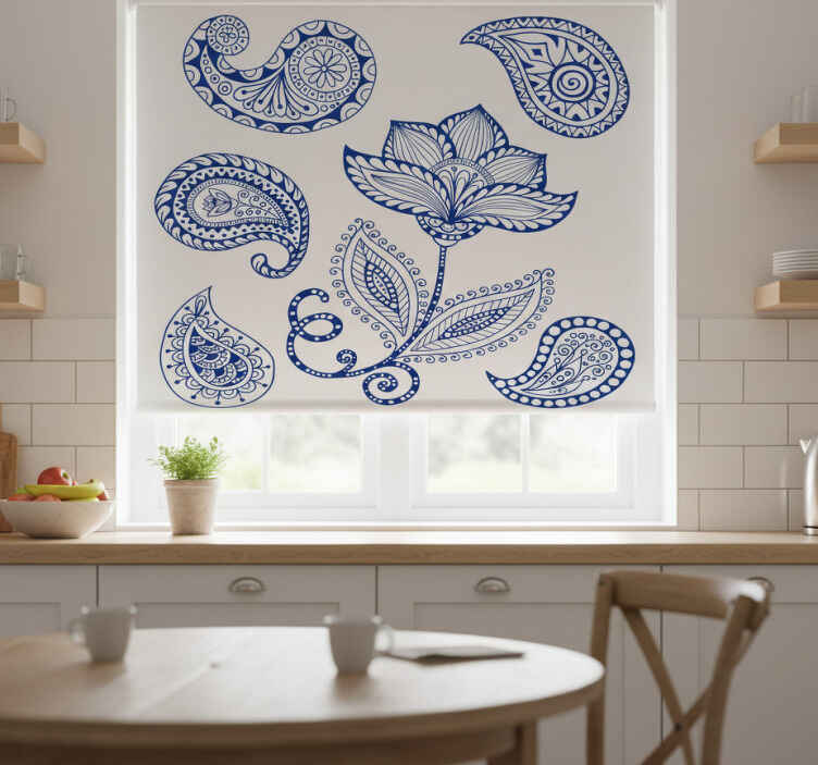 Toile fenêtre cuisine motifs paisley et fleurs - TenStickers