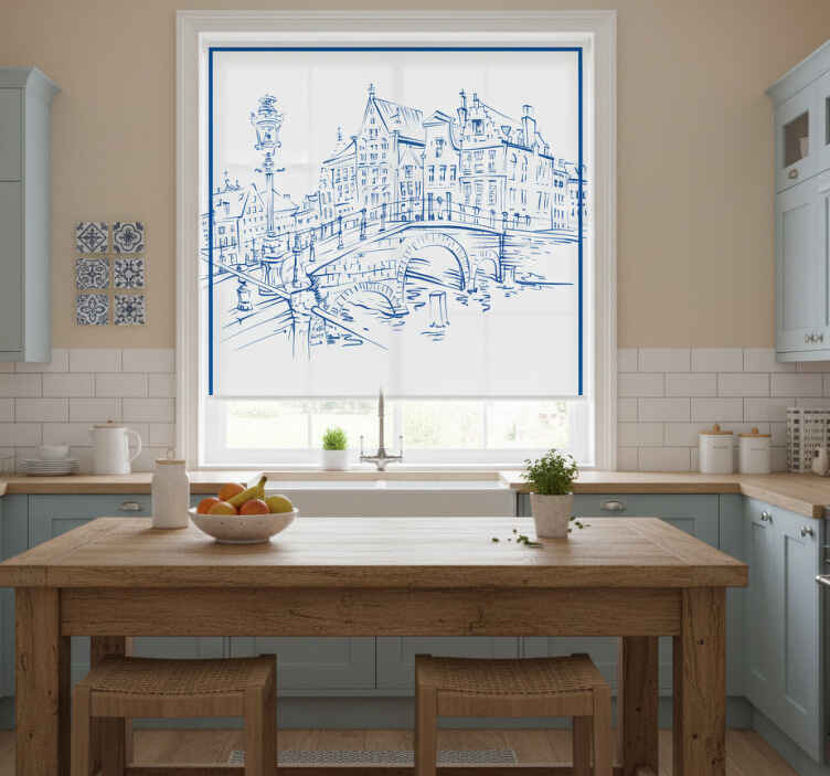 Cortina roller cocina casas de canal azul delft - TenVinilo