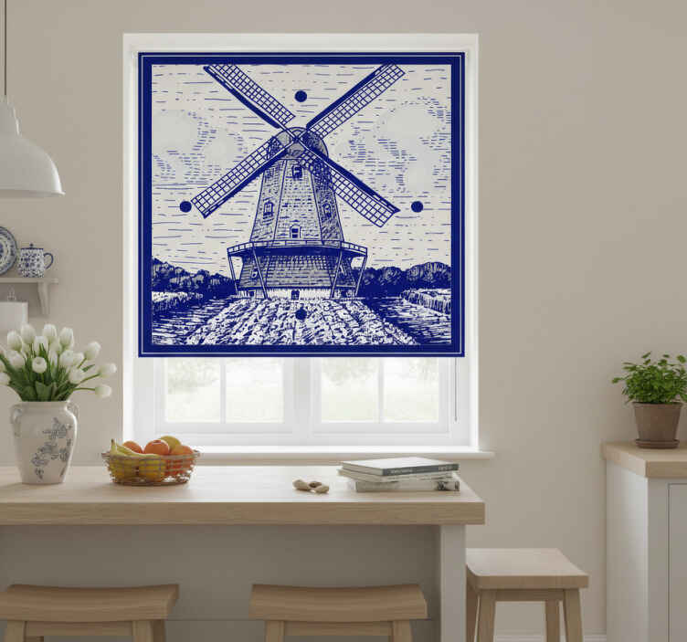 Toile fenêtre cuisine bleu de delft - TenStickers
