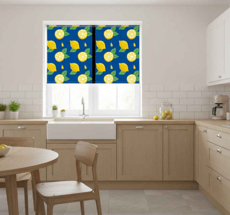 Toile fenêtre cuisine carreaux de citrons dessinés à la main - TenStickers