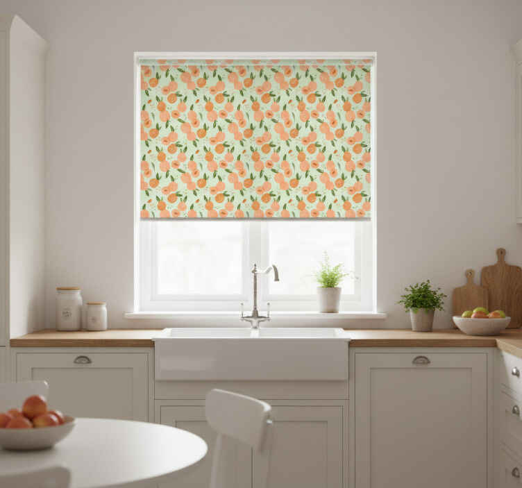 Toile fenêtre cuisine pêches sur fond vert - TenStickers