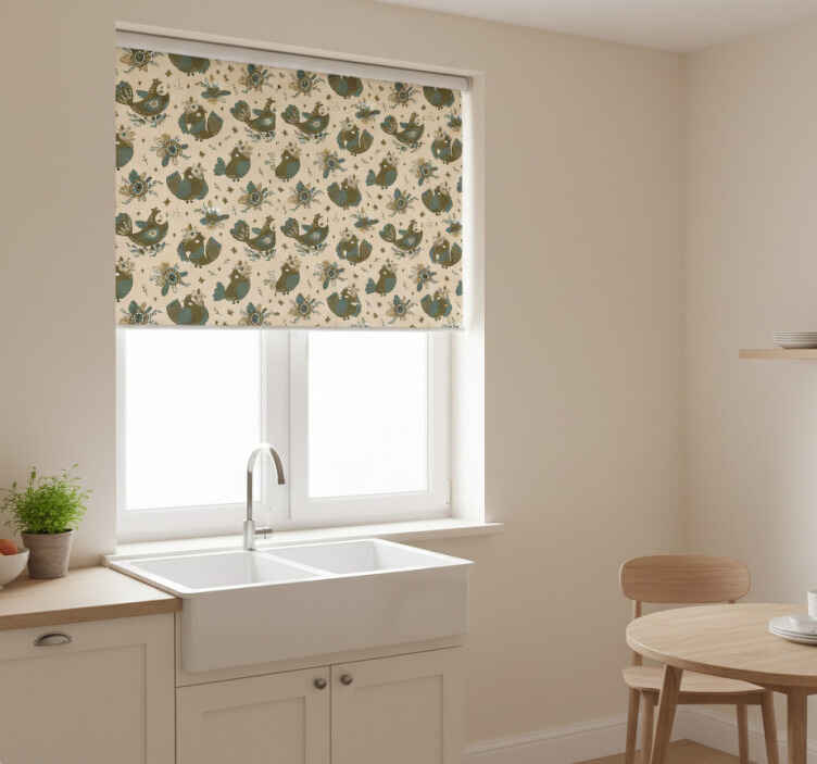 Toile fenêtre cuisine motif oriental oiseaux et fleurs - TenStickers