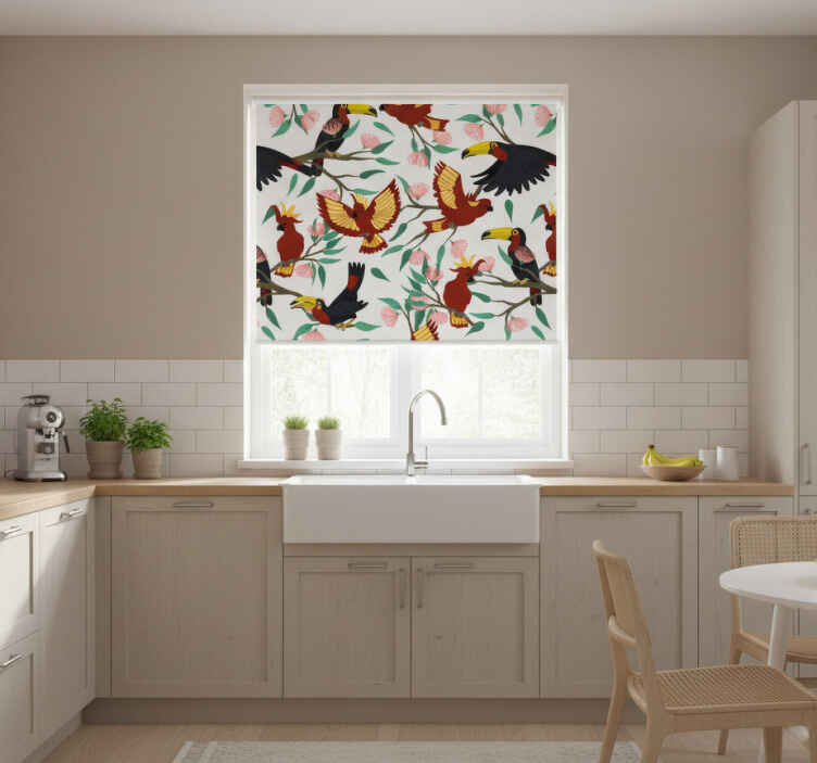 Toile fenêtre cuisine perroquets et toucans volants - TenStickers