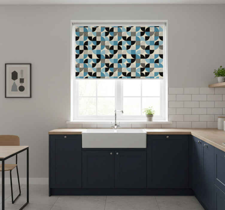 Toile fenêtre cuisine motif bauhaus bleu rétro - TenStickers