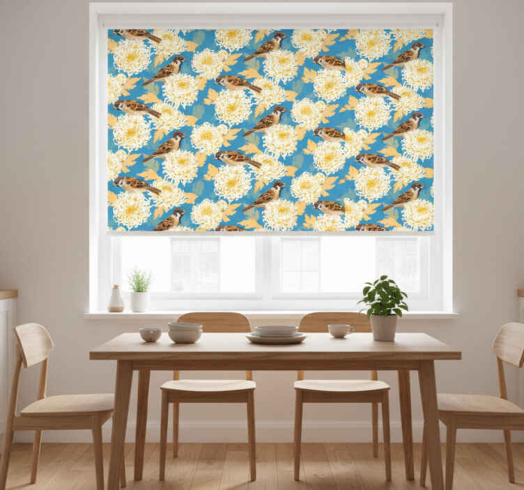 Roller blind for kitchen window aquarella birds and leaves - TenStickers