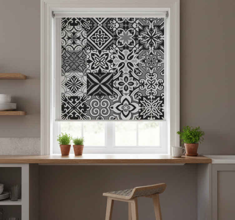 Toile fenêtre cuisine géométriques contrastes noirs - TenStickers