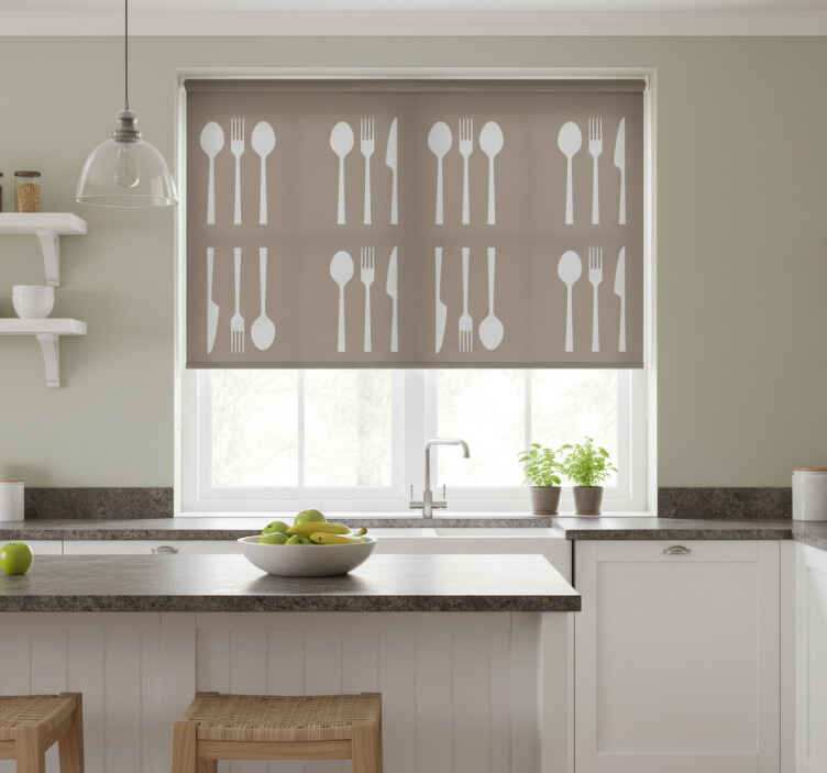 Roller blind for kitchen window cutlery design - TenStickers