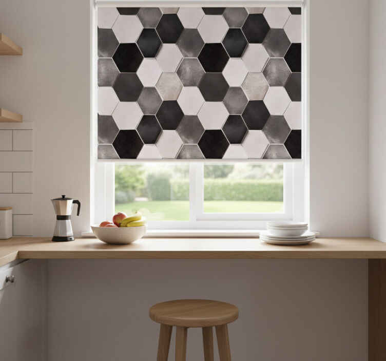 Grey hexagons roller blind for kitchen window - TenStickers