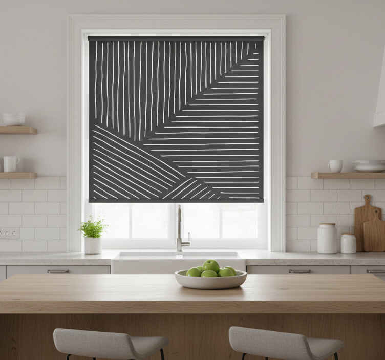 Roller blind for kitchen window with white wavy lines - TenStickers