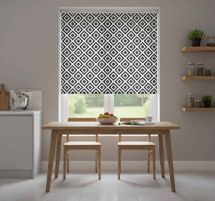 Roller blind for kitchen window in black modern squares - TenStickers