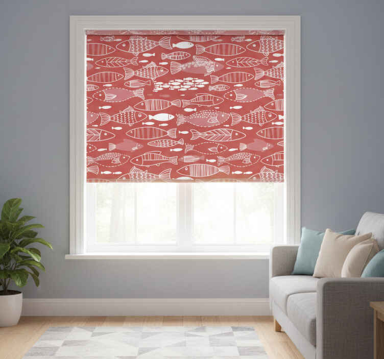 Red roller blind with plenty of fish below sea - TenStickers