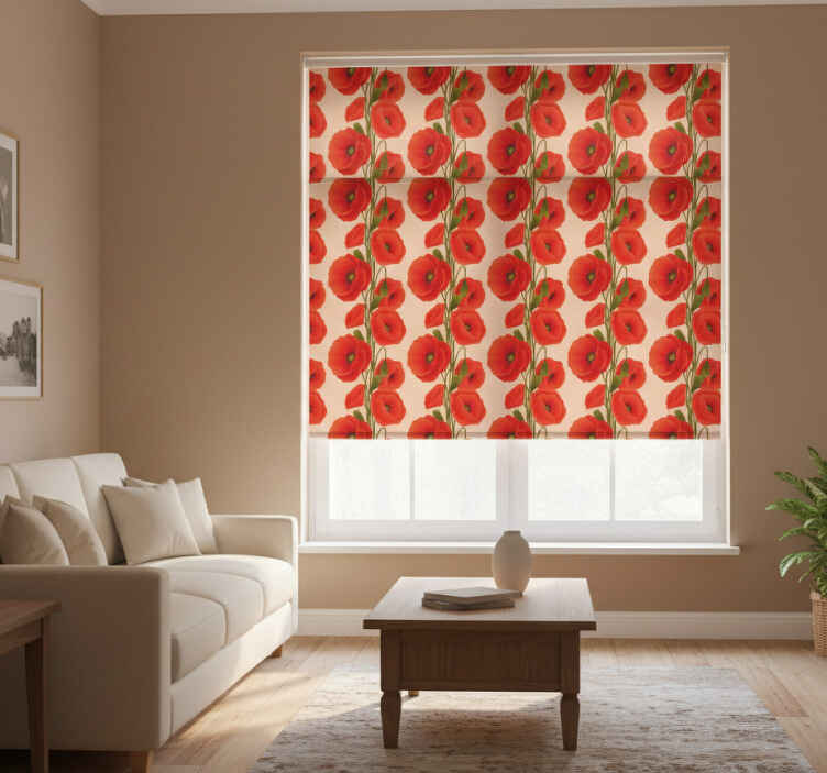 Red roller blind with poppy pattern - TenStickers