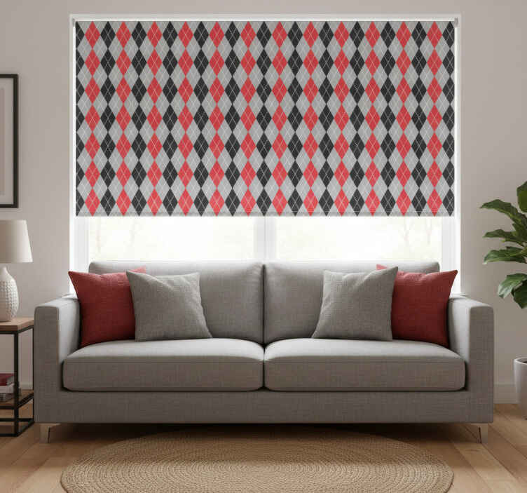 Red roller blind with red and grey diamonds - TenStickers