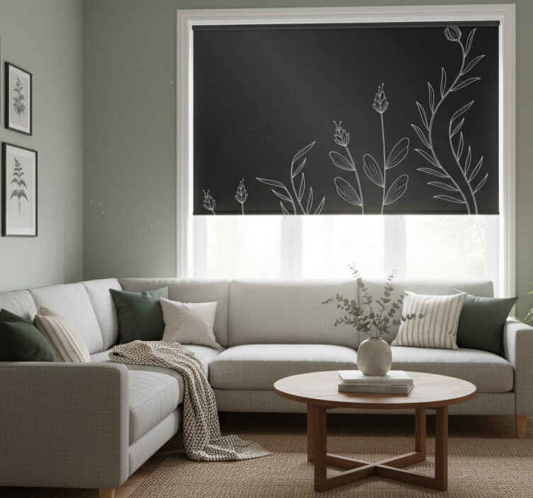 Black roller blind with elegant plant design - TenStickers