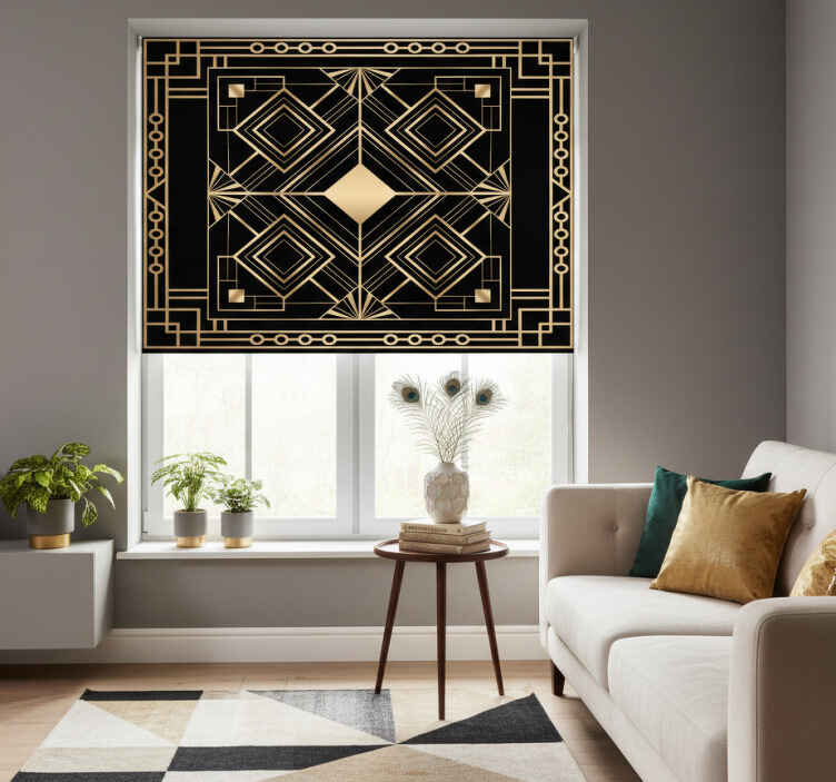 Black roller blind with modern black and gold design - TenStickers