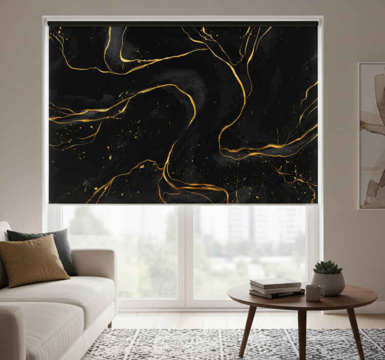 Black roller blind in black and golden marble - TenStickers