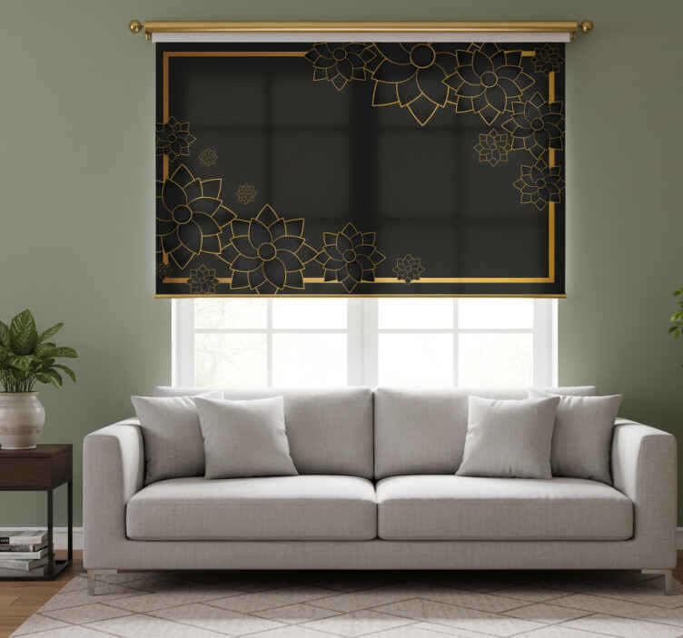 Black roller blind in elegant style with plants - TenStickers