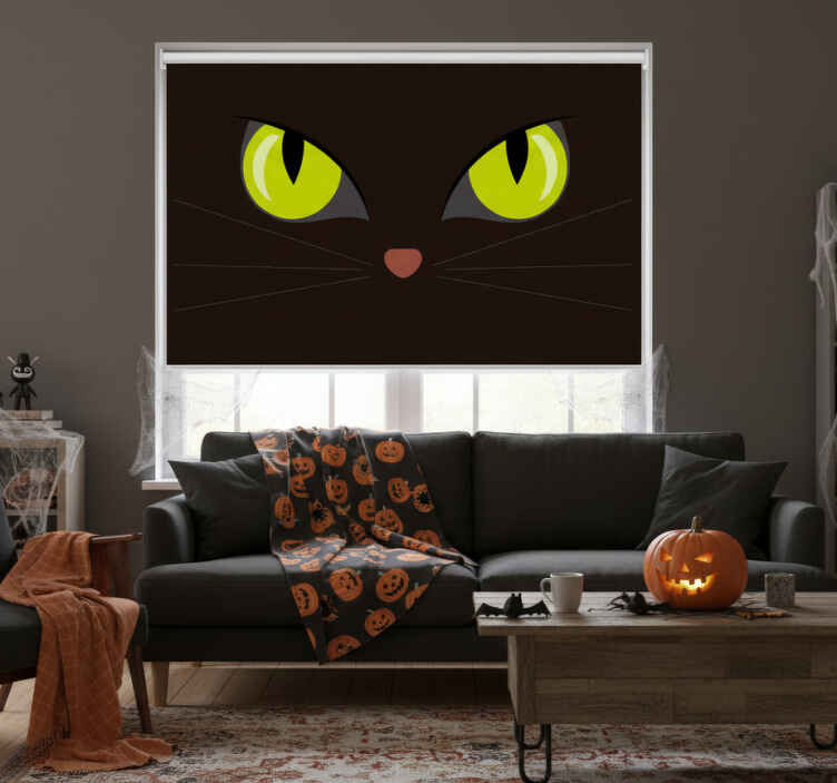Black roller blind with spooky black halloween cat - TenStickers