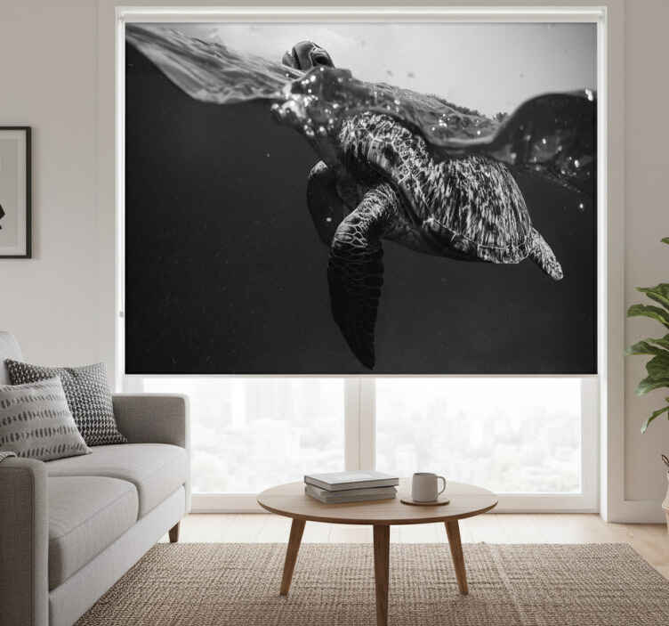 Black roller blind monochrome turtle swimming - TenStickers