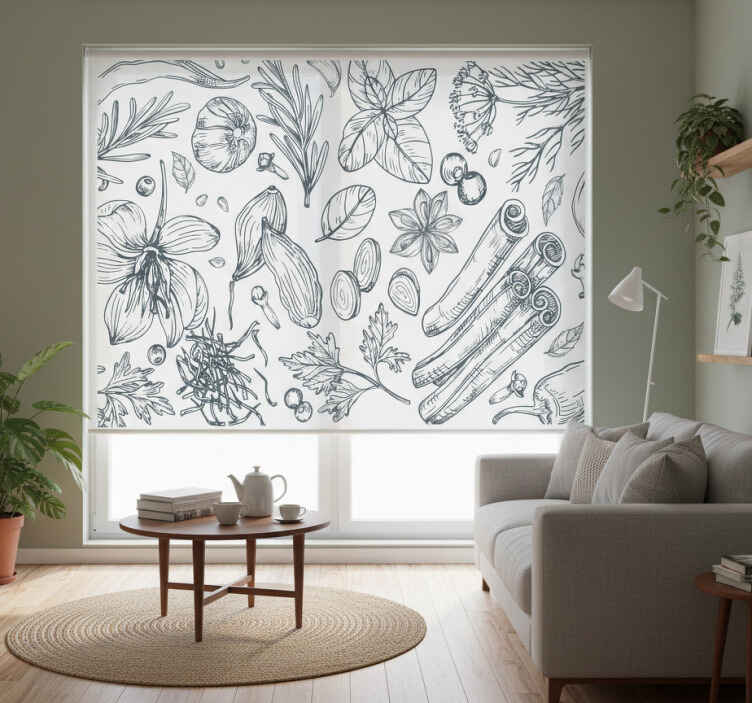 Rollo fenster grau kräuterdesign - TenStickers