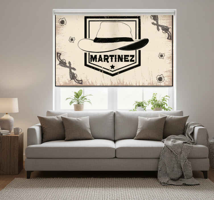 Rollo fenster beige mit cowboyhut und namen - TenStickers