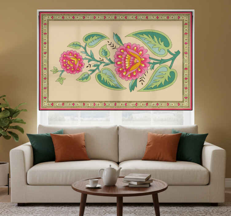 Rollo fenster beige mit indischem mughal-blumenmuster - TenStickers