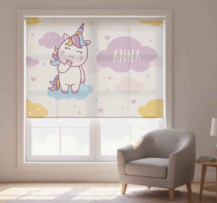 Black roller blind for children with customizable unicorn - TenStickers