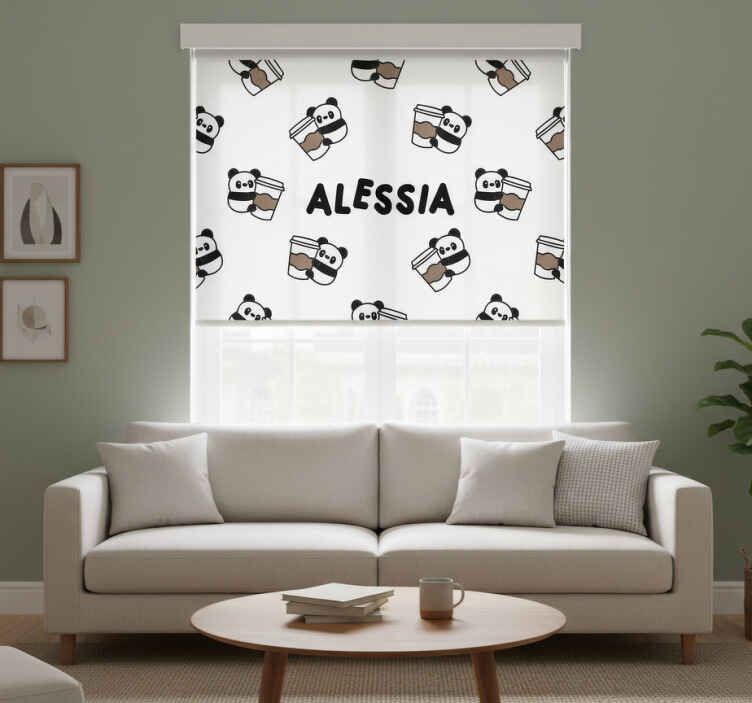 Black roller blind with custom panda design - TenStickers