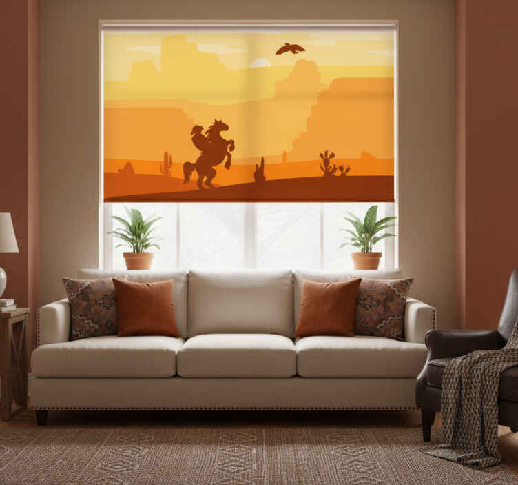 Orange roller blind cowboy landscape - TenStickers
