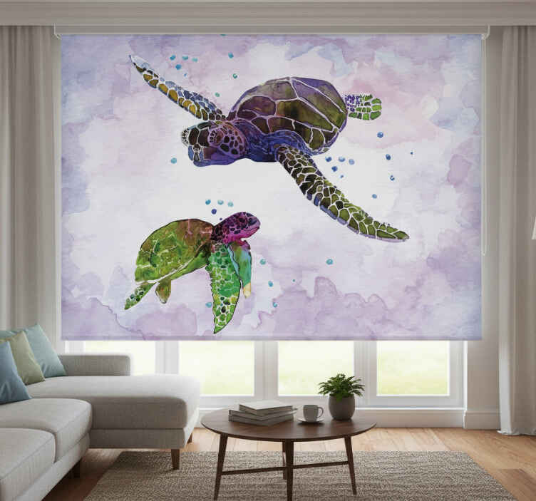Toile fenêtre violet tortues colorées - TenStickers