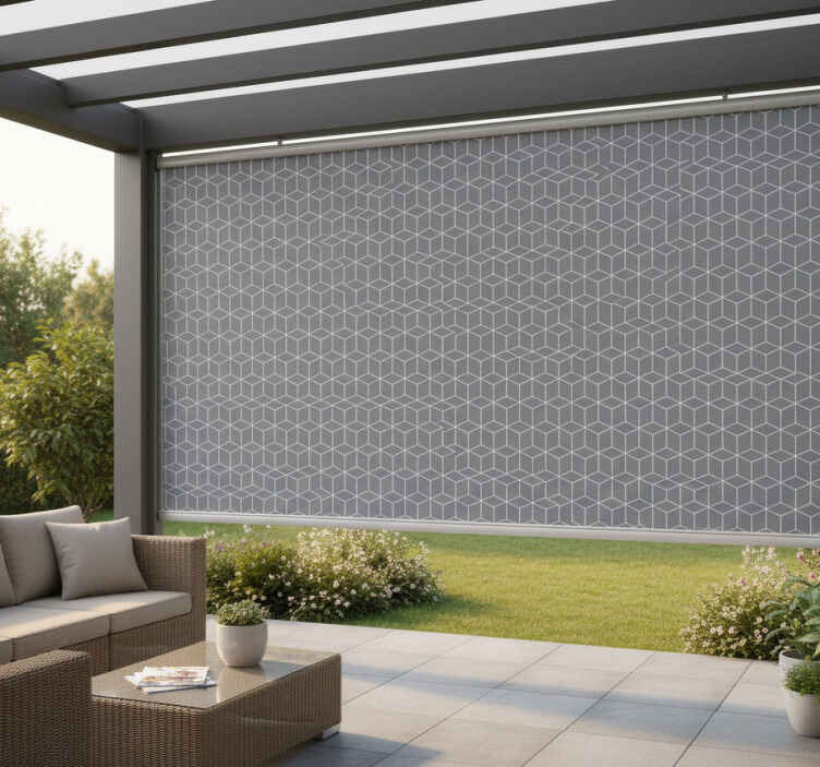Toile fenêtre extérieur cubes blancs sur fond gris - TenStickers