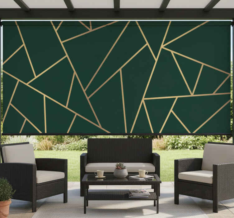 Tenda a rullo esterni linee dorate su sfondo verde bottiglia - TenStickers
