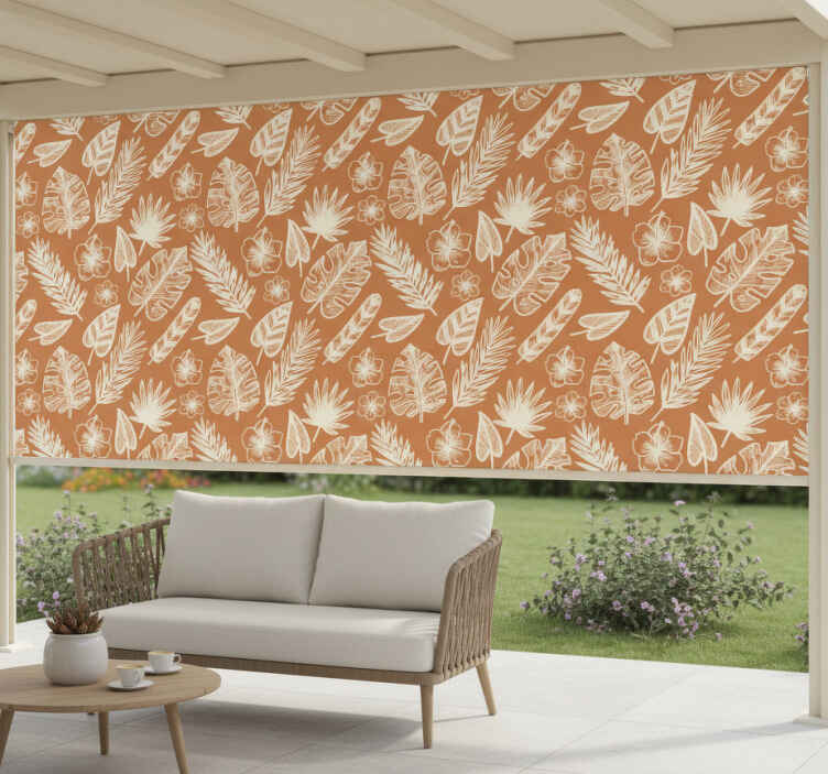 Toile fenêtre extérieur feuilles blanches sur fond orange - TenStickers