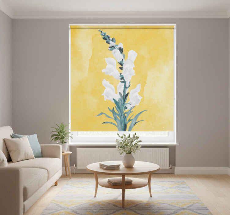 Rollo fenster wohnzimmer weiße blumen gelber hintergrund - TenStickers