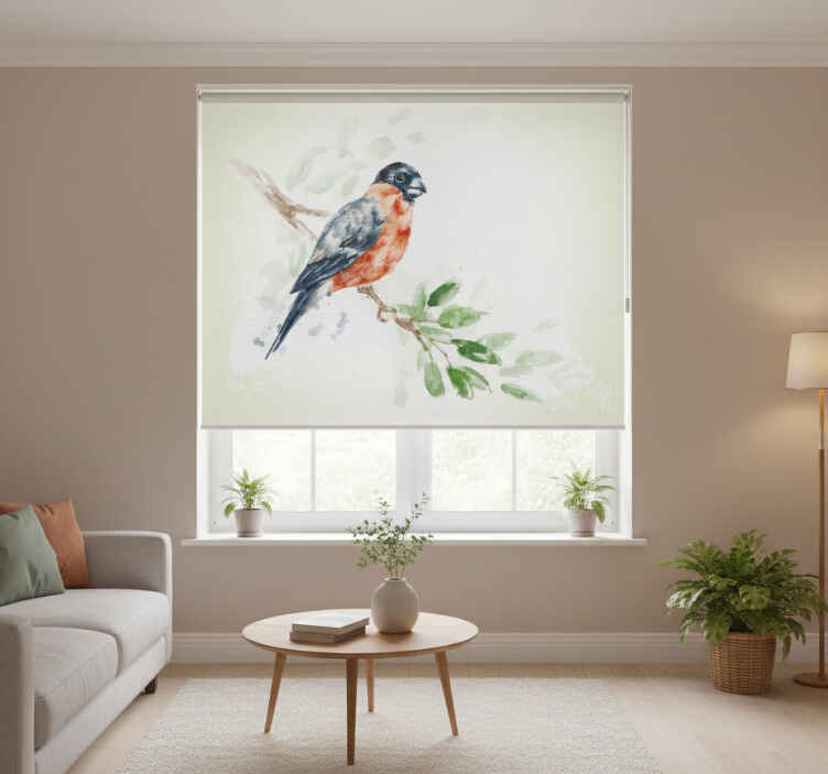 Rollo wohnzimmer mit pastellfarbenem vogelbild - TenStickers