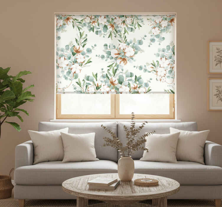 Estor enrollable salón plantas de algodón estilo shabby chic - TenVinilo
