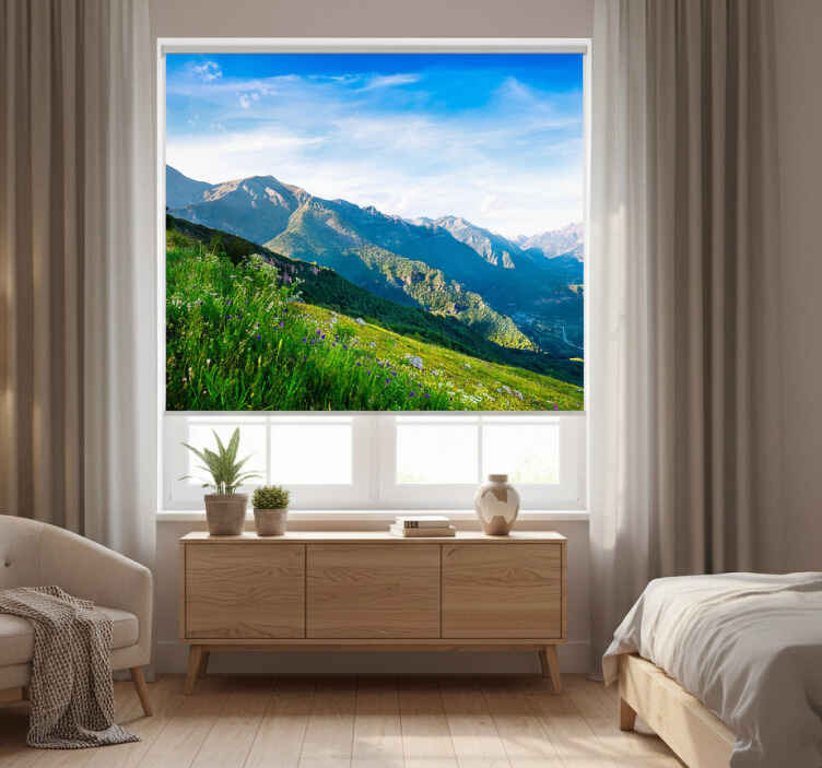 Blind bedroom mountain view nature mural - TenStickers
