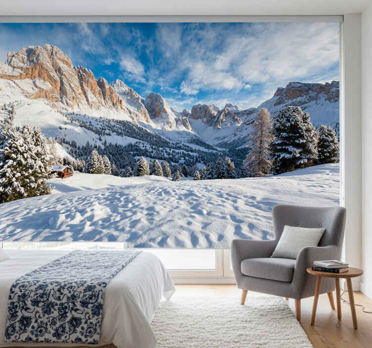 Blind bedroom snowy mountain landscape mural - TenStickers