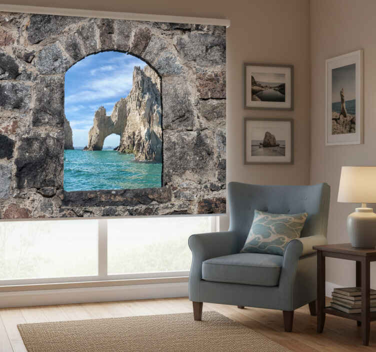 Rulou geam cameră pietre mediteraneene ocean frumos - TenStickers
