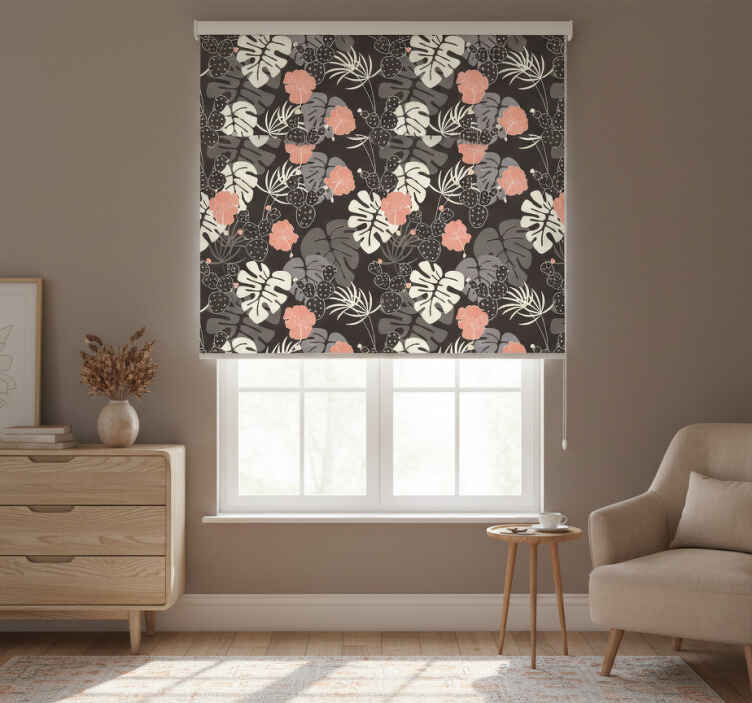 Estor enrollable habitación azulejos florales grises y rosas - TenVinilo