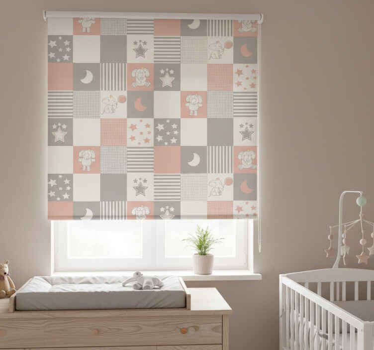 Estor enrollable habitación azulejos nórdicos con elefantes - TenVinilo