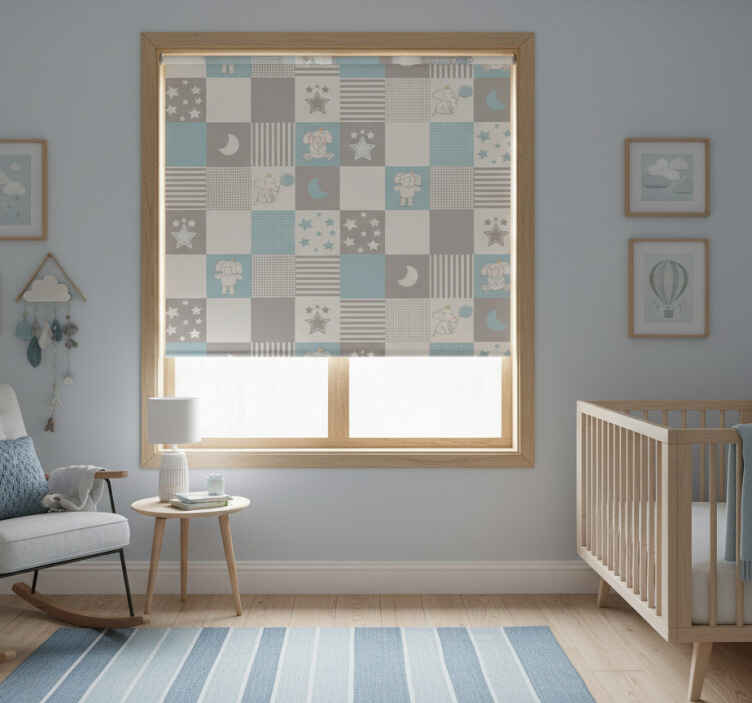 Bedroom roller blind with elephant blue tiles - TenStickers