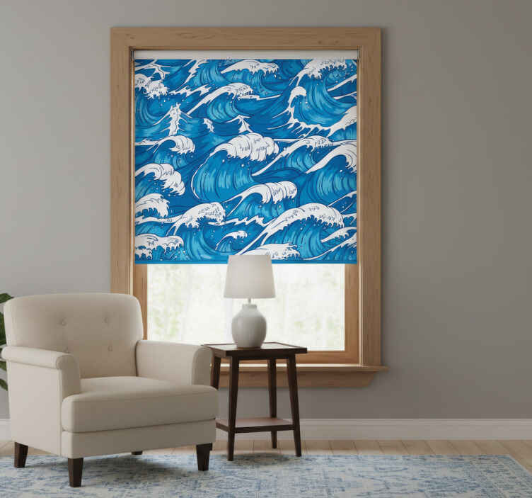 Bedroom roller blind with japanese waves design - TenStickers