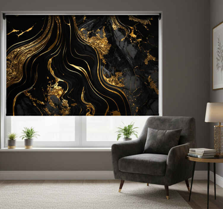 Living room blind in black and gold marble - TenStickers